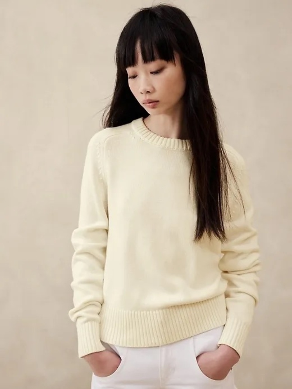Banana Republic Demi Cotton-Silk Crewneck Sweater Butter Yellow Women’s XXS